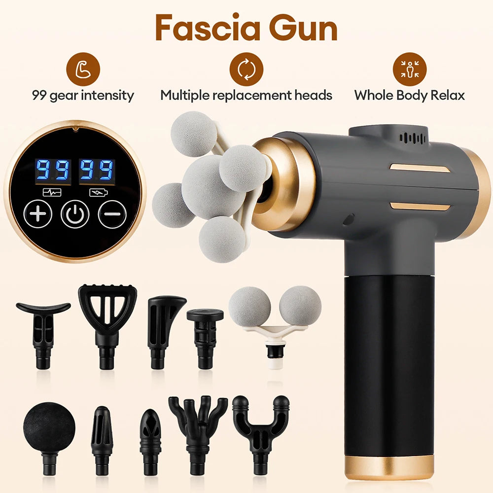 Pistolet de Massage électrique 11 en 1, pistolet de Fascia puissant à 99 niveaux, Vibration à haute fréquence, pistolet de Massage corporel, bras, jambes, masseur musculaire