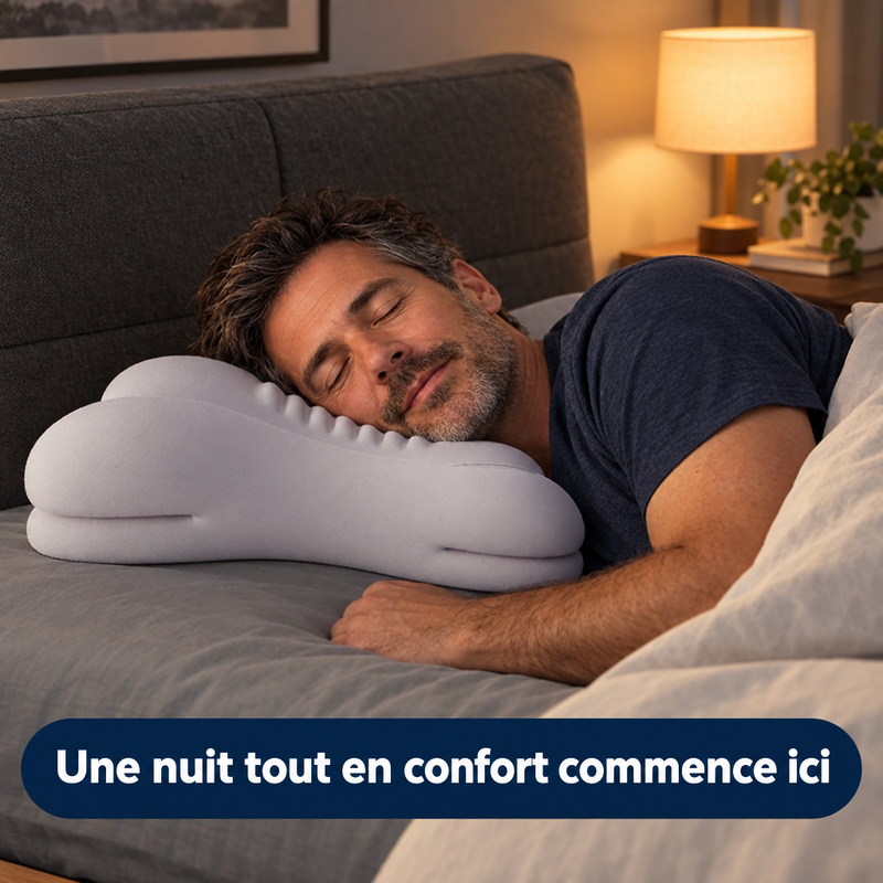 Homme dormant sur le côté avec l'oreiller ErgoRest dans une chambre calme