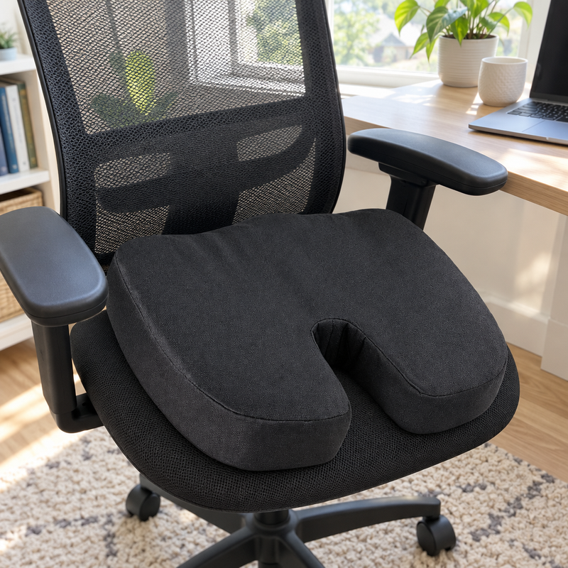 Coussin d'assise en U SitEase posé sur une chaise de bureau