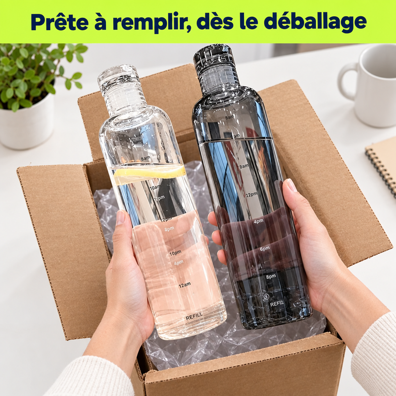 Déballage de la bouteille TimeSip, prête à remplir