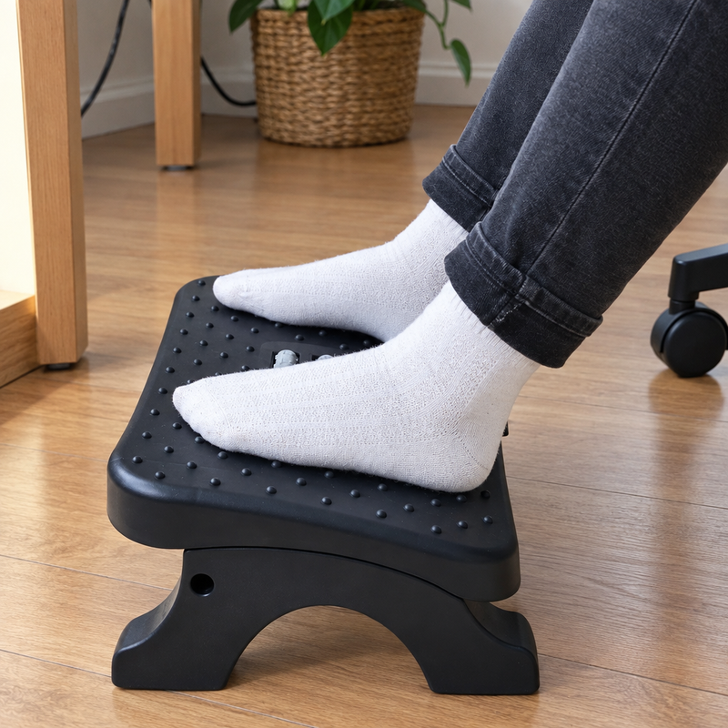 Repose-pieds FootEase sous un bureau, détail de la surface