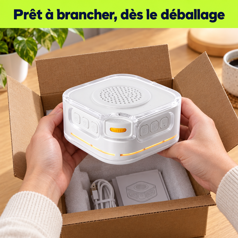 Déballage de la machine à bruit blanc SomniSon, prête à brancher