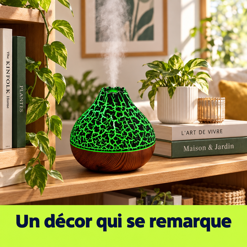 Un décor qui se remarque : humidificateur volcan VolcanMist sur une étagère