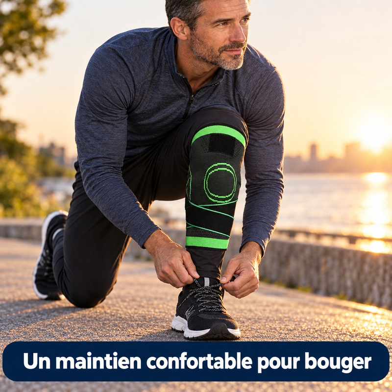 Homme sportif portant le manchon de genou KneeFit™ - un maintien confortable pour bouger