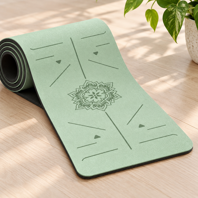 Gros plan sur la texture et l'épaisseur du tapis de yoga ZenMat™ 6 mm