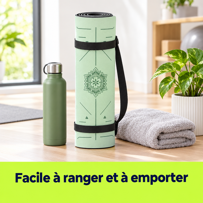 Tapis de yoga ZenMat™ roulé avec une gourde - facile à ranger et à emporter