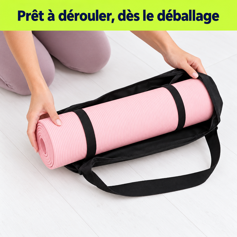 Déballage du tapis de yoga CloudMat™ avec sa sangle - prêt à dérouler dès le déballage