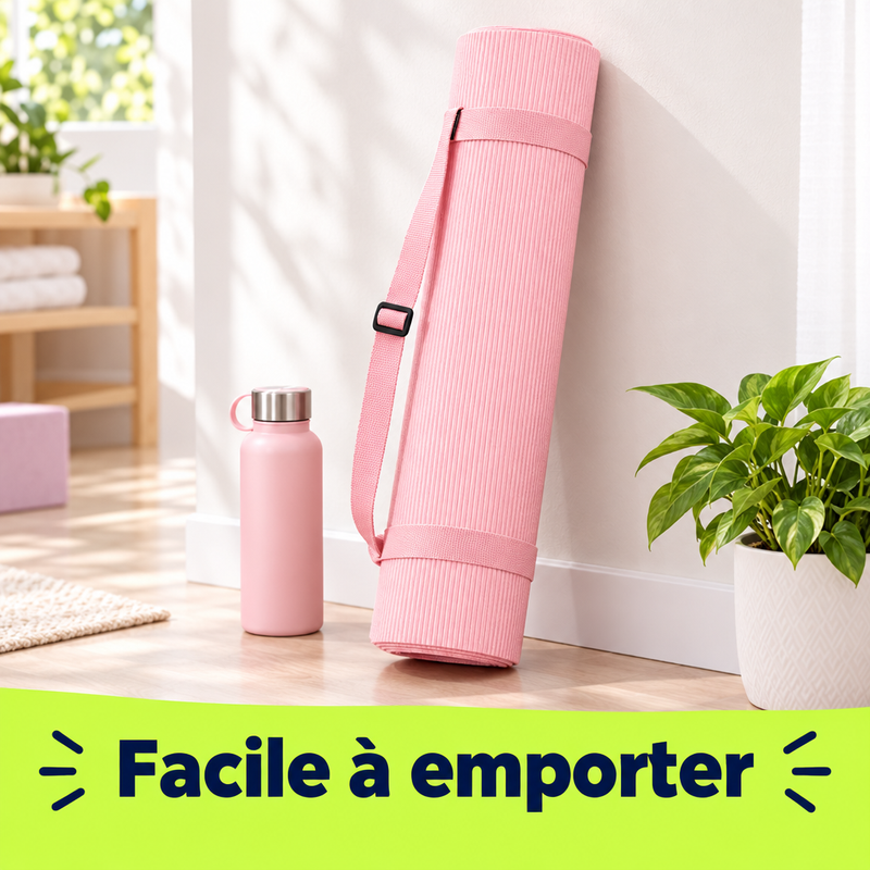 Tapis de yoga CloudMat™ roulé avec sa sangle - facile à emporter