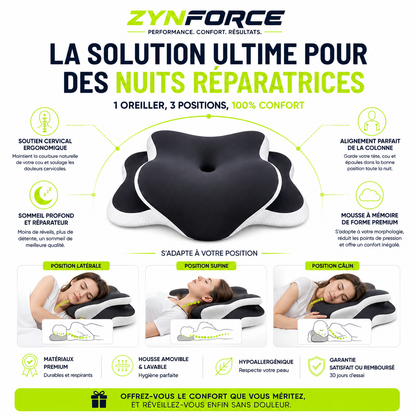 Oreiller Cervical Mousse Mémoire Forme C – Hauteur Réglable