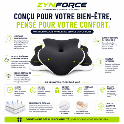 Oreiller Cervical Mousse Mémoire Forme C – Hauteur Réglable