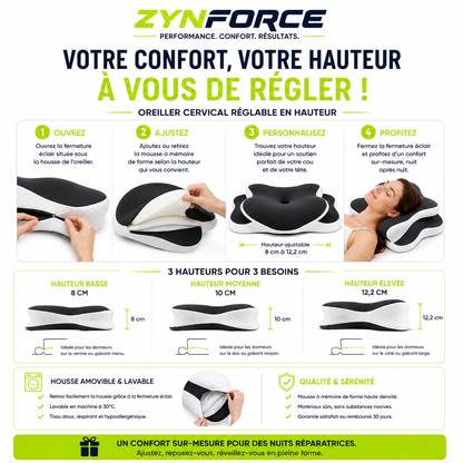 Oreiller Cervical Mousse Mémoire Forme C – Hauteur Réglable