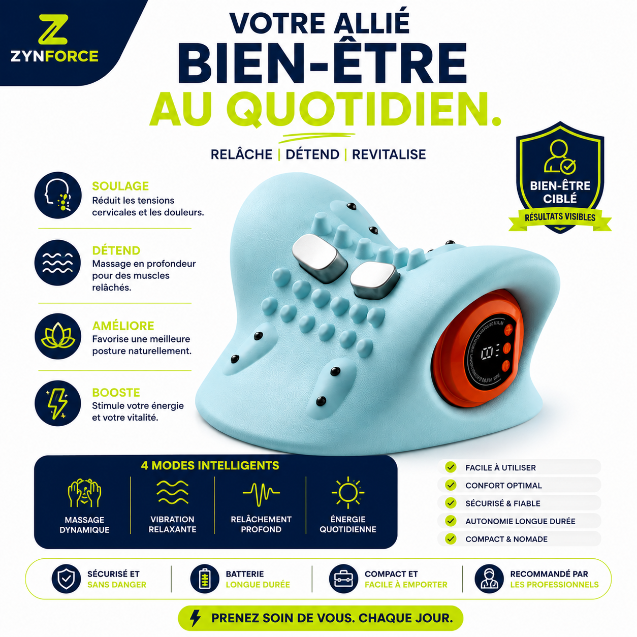 CerviRelief™ Max – Masseur Cervical Chauffant 4-en-1