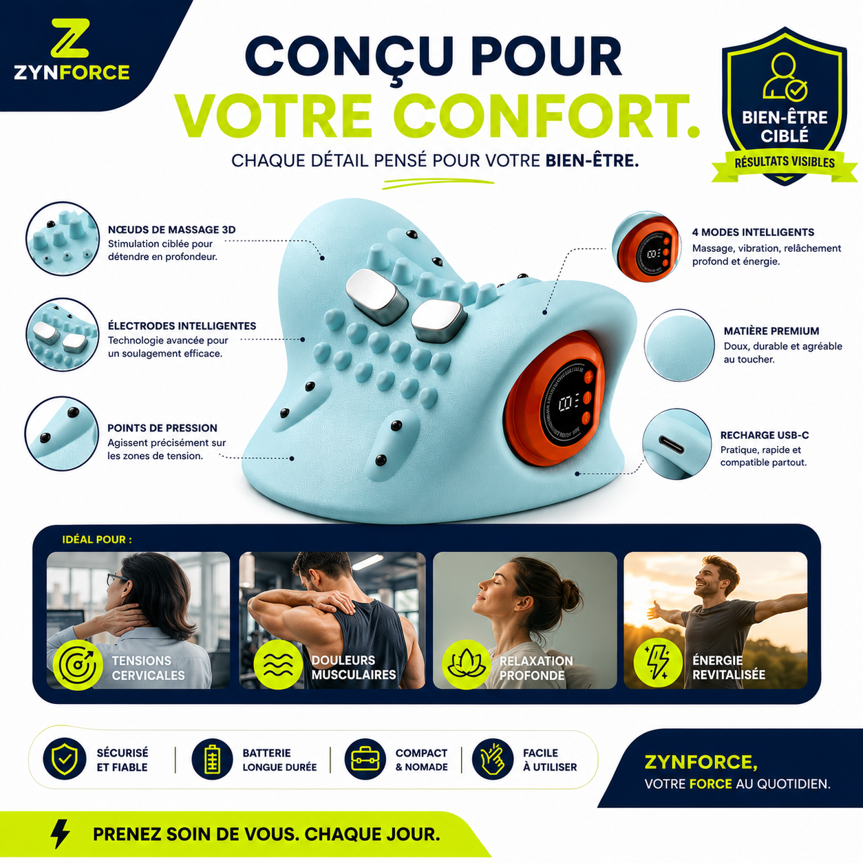 CerviRelief™ Max – Masseur Cervical Chauffant 4-en-1
