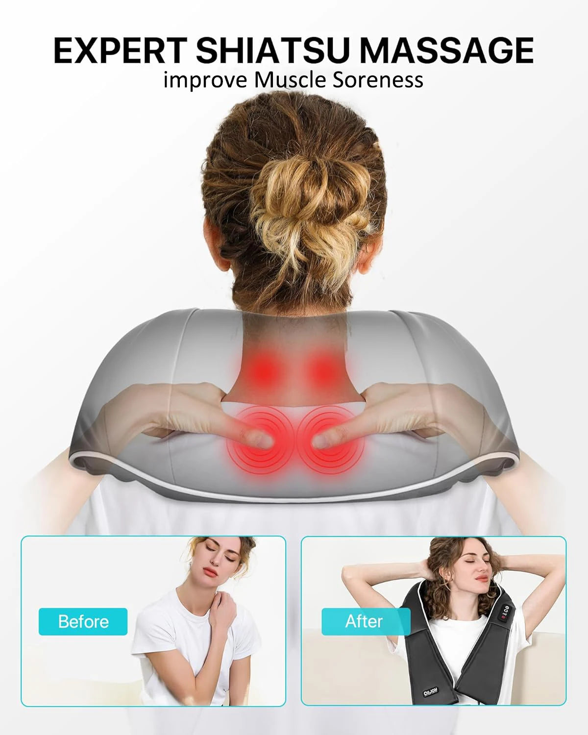 ShiatsuFlex™ – Masseur Shiatsu Chauffant Cou et Épaules