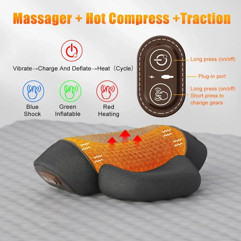 Oreiller Masseur Cervical Chauffant – Traction & Vibration