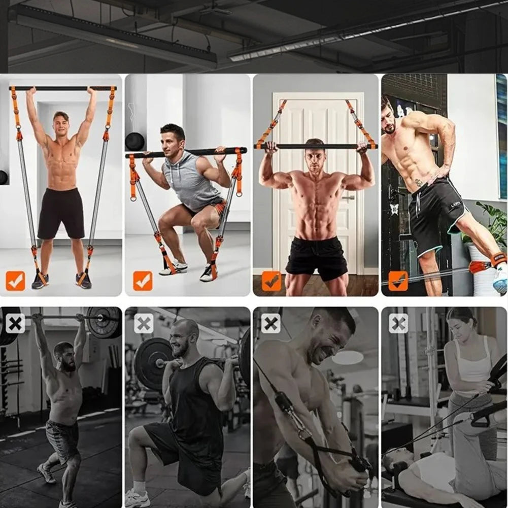 Kit de barre de Pilates avec bandes de résistance, équipement d'entraînement Pilates, bâton de Yoga Portable pour bras arrière de hanche, équipement d'entraînement complet du corps