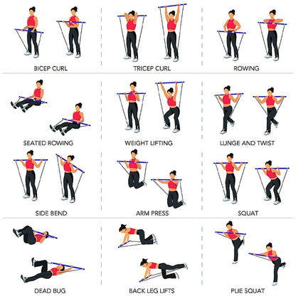 Combinaison de barre de Pilates multifonctionnelle, barre de Fitness, Yoga, Expansion de la poitrine, corde de Tension, entraîneur arrière, corde élastique, ceinture d'étirement