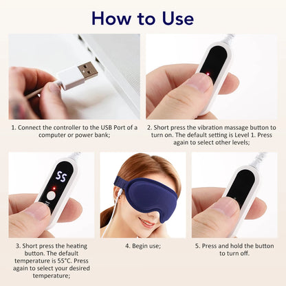 Masque Oculaire Chauffant USB 3D – Massage Vibrant & Anti-Fatigue