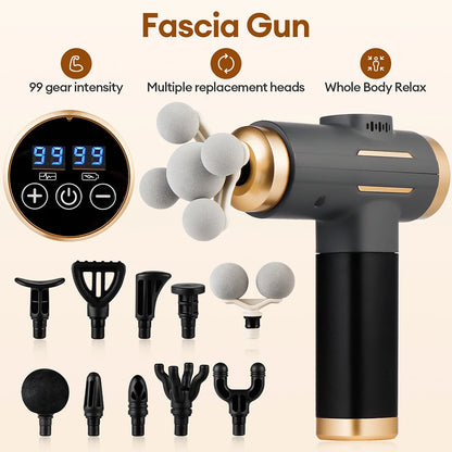 Pistolet de Massage électrique 11 en 1, pistolet de Fascia puissant à 99 niveaux, Vibration à haute fréquence, pistolet de Massage corporel, bras, jambes, masseur musculaire