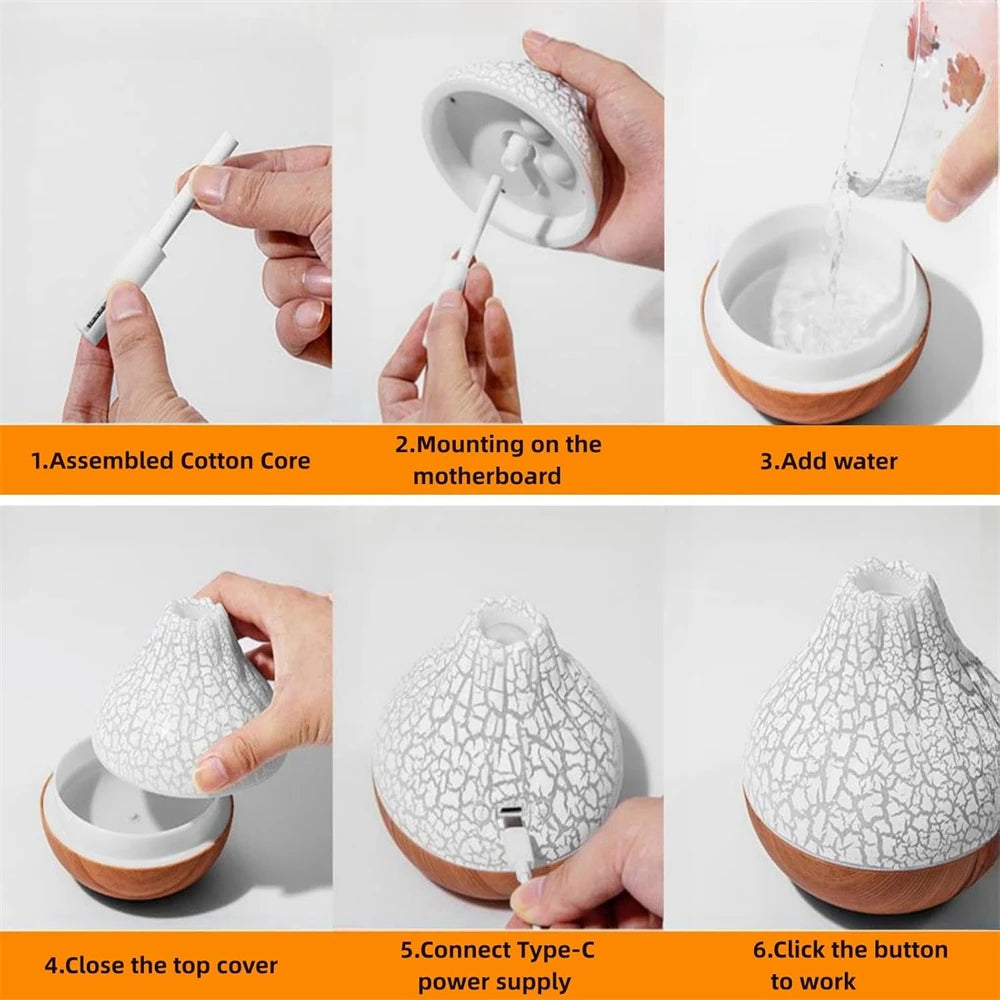 Humidificateur Volcanique 300ml – Diffuseur Aromàthérapie & Veilleuse 7 Couleurs