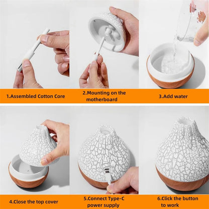 Humidificateur Volcanique 300ml – Diffuseur Aromàthérapie & Veilleuse 7 Couleurs