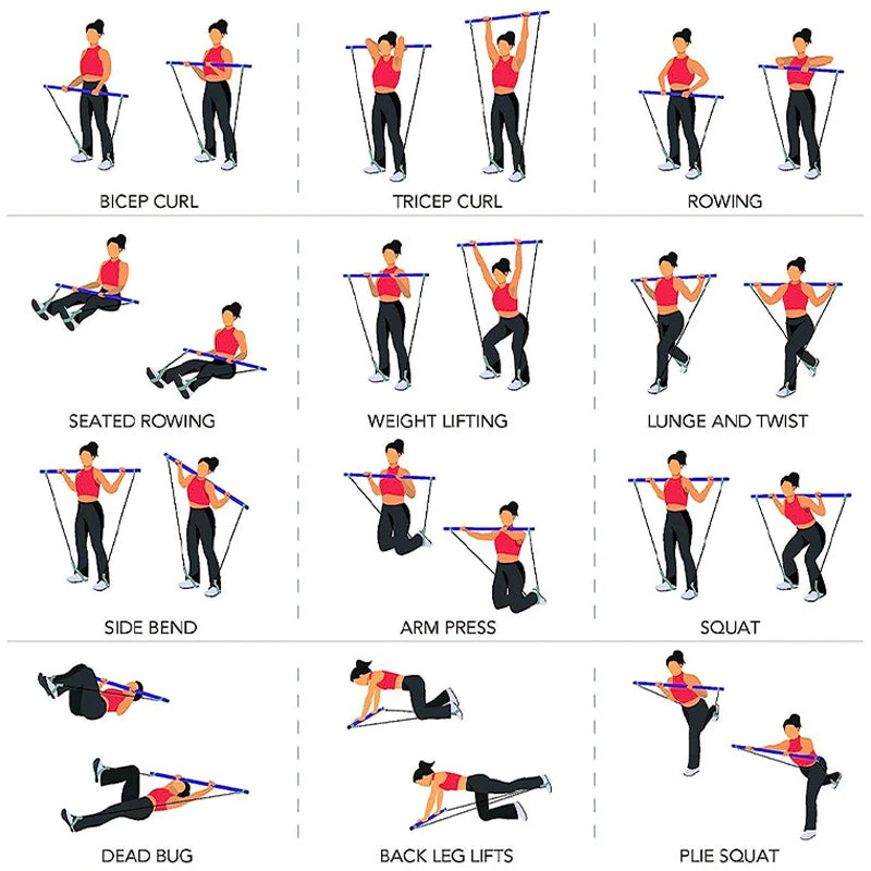 Combinaison de barre de Pilates multifonctionnelle, barre de Fitness, Yoga, Expansion de la poitrine, corde de Tension, entraîneur arrière, corde élastique, ceinture d'étirement