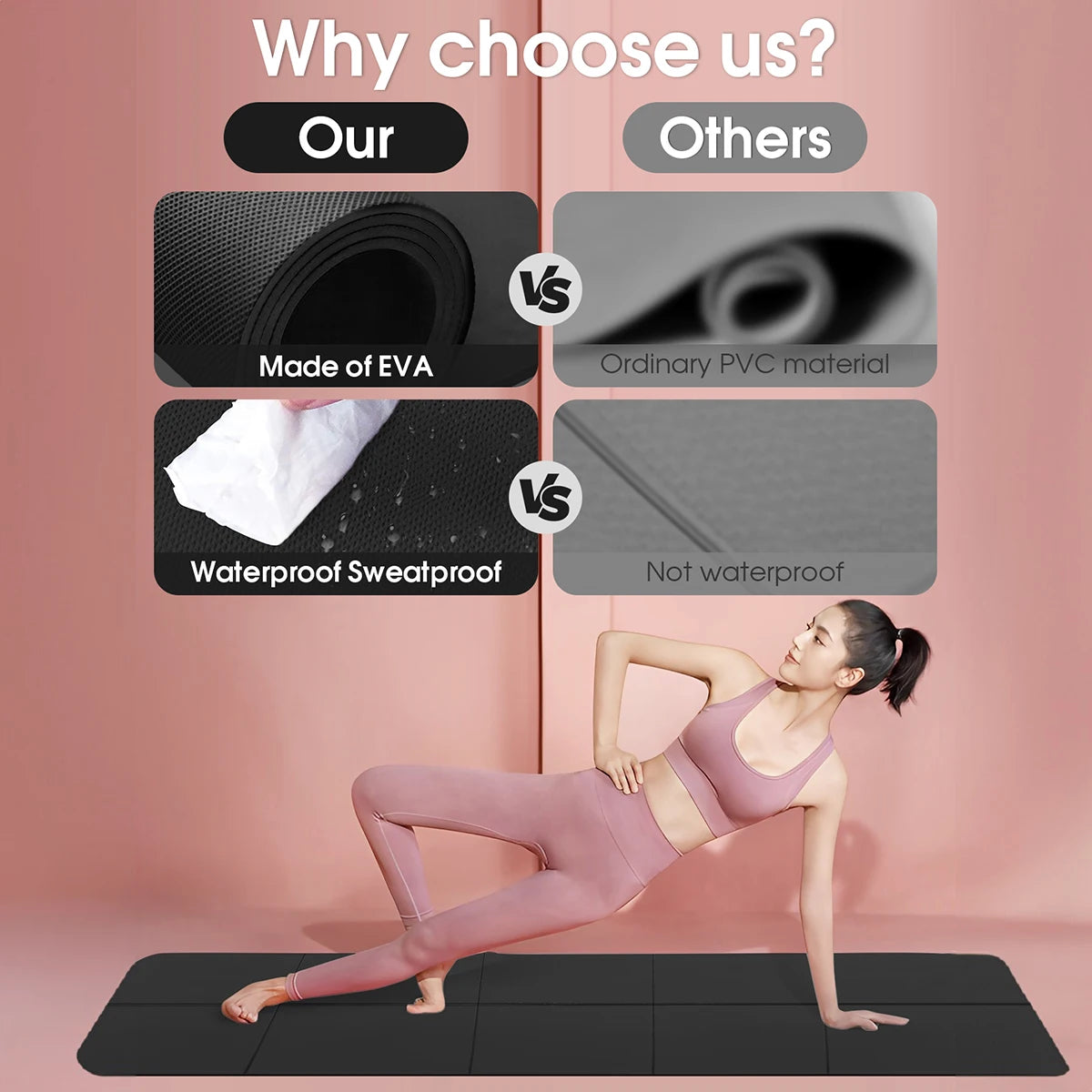 Tapis de Yoga pliable noir, écologique, EVA, pour voyage, Fitness, exercice, épaisseur 3/4/6mm, pour les entraînements de Yoga, Pilates