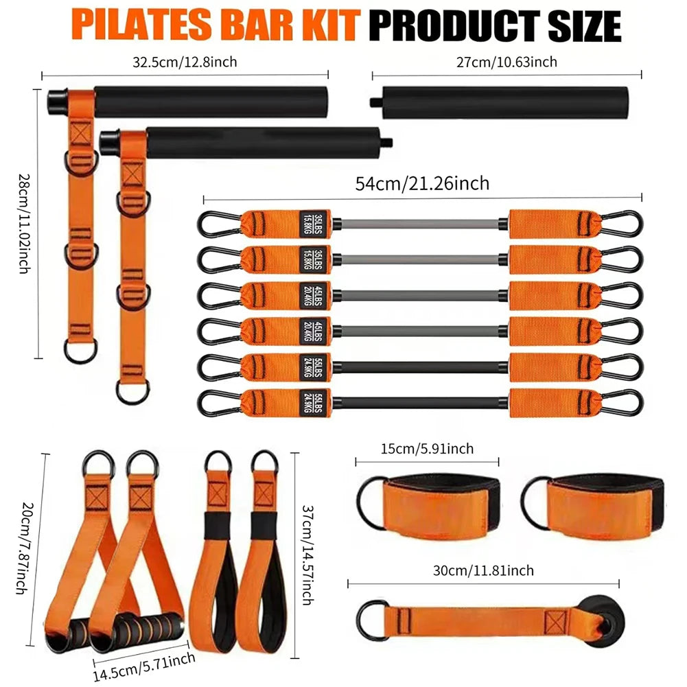 Kit de barre de Pilates avec bandes de résistance, équipement d'entraînement Pilates, bâton de Yoga Portable pour bras arrière de hanche, équipement d'entraînement complet du corps