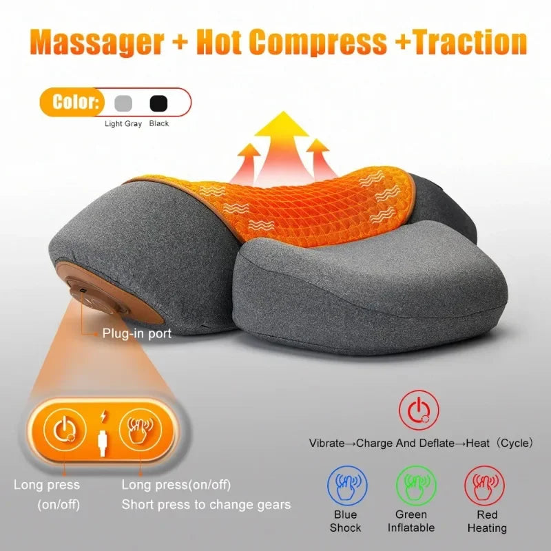 Oreiller Masseur Cervical Chauffant – Traction & Vibration