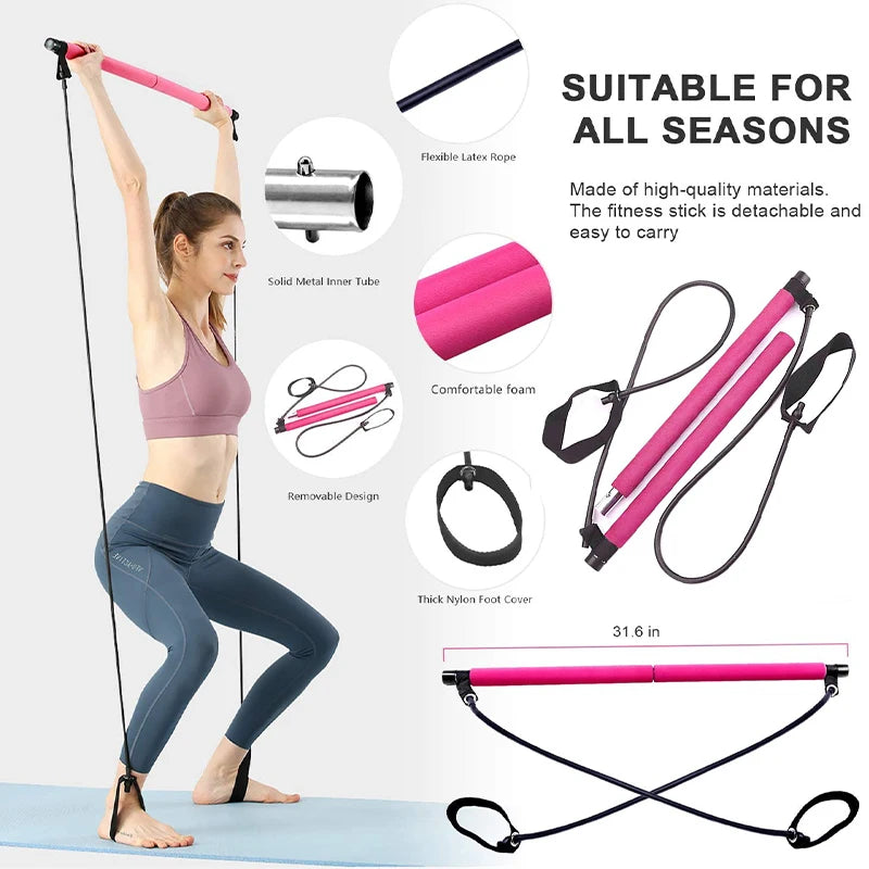 Combinaison de barre de Pilates multifonctionnelle, barre de Fitness, Yoga, Expansion de la poitrine, corde de Tension, entraîneur arrière, corde élastique, ceinture d'étirement