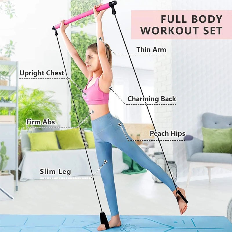 Combinaison de barre de Pilates multifonctionnelle, barre de Fitness, Yoga, Expansion de la poitrine, corde de Tension, entraîneur arrière, corde élastique, ceinture d'étirement