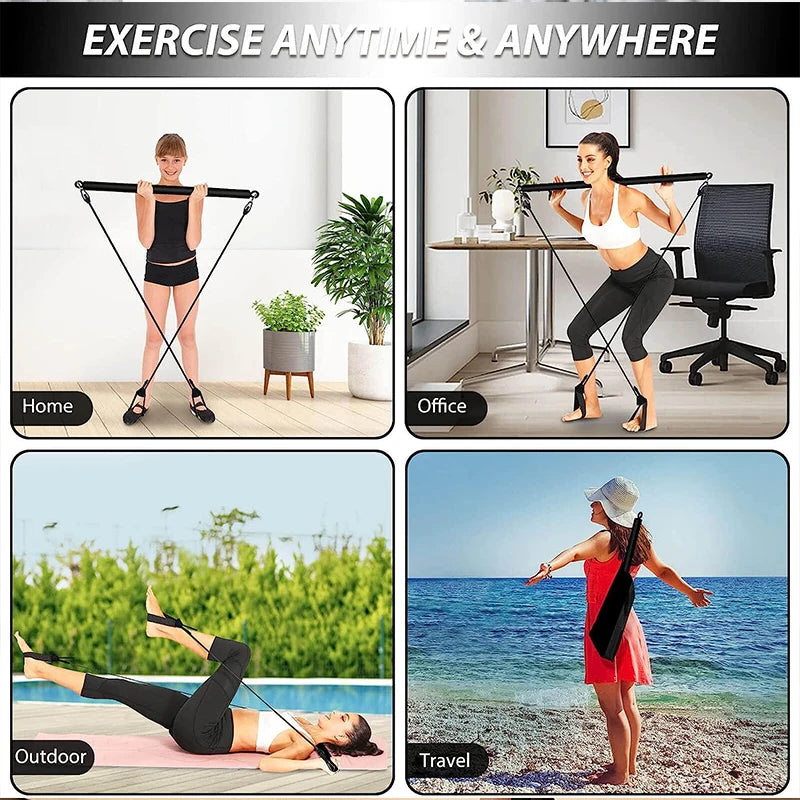 Combinaison de barre de Pilates multifonctionnelle, barre de Fitness, Yoga, Expansion de la poitrine, corde de Tension, entraîneur arrière, corde élastique, ceinture d'étirement