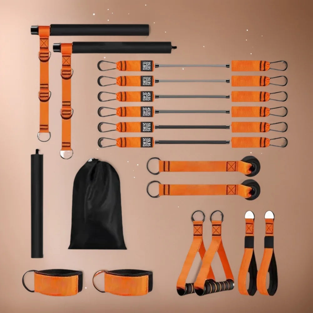Kit de barre de Pilates avec bandes de résistance, équipement d'entraînement Pilates, bâton de Yoga Portable pour bras arrière de hanche, équipement d'entraînement complet du corps