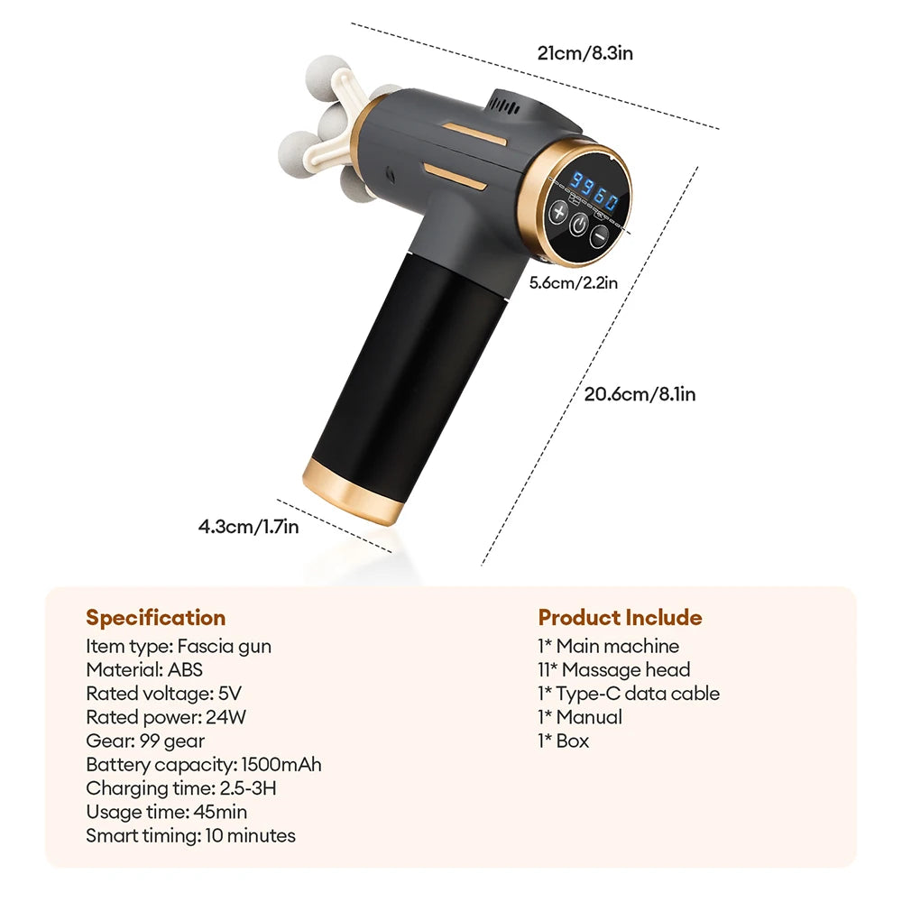 Pistolet de Massage électrique 11 en 1, pistolet de Fascia puissant à 99 niveaux, Vibration à haute fréquence, pistolet de Massage corporel, bras, jambes, masseur musculaire