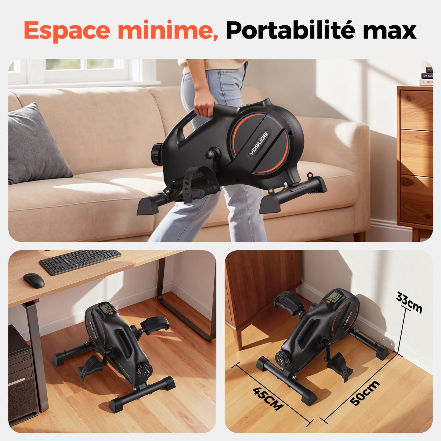 Mini Vélo d'Exercice YOSUDA – Pédalier Sous Bureau Silencieux
