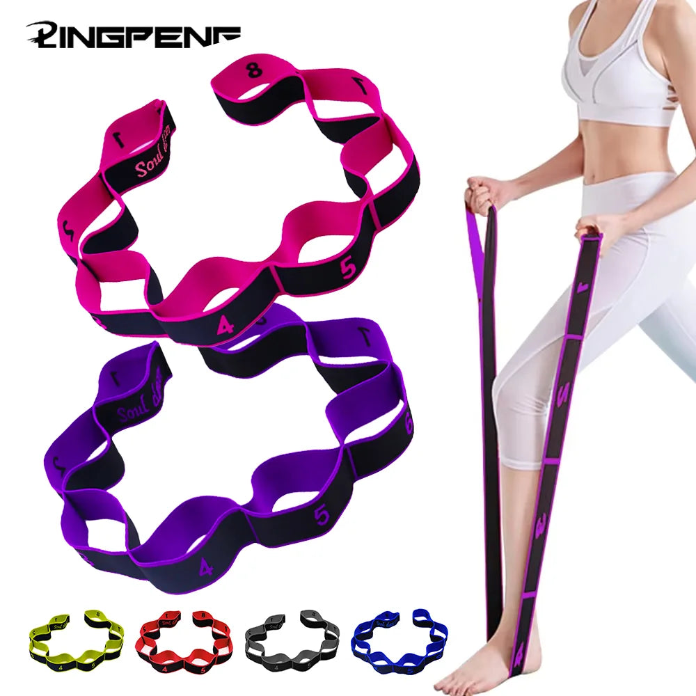 Ceinture d'étirement pour danse, Yoga, 8 sections, Pilates, Fitness, Tension, élasticité numérique, bande de résistance élastique latine