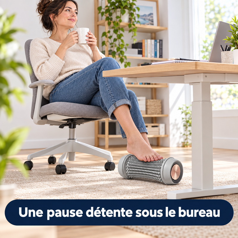 Pause détente sous le bureau avec le rouleau masseur de pieds FootZen