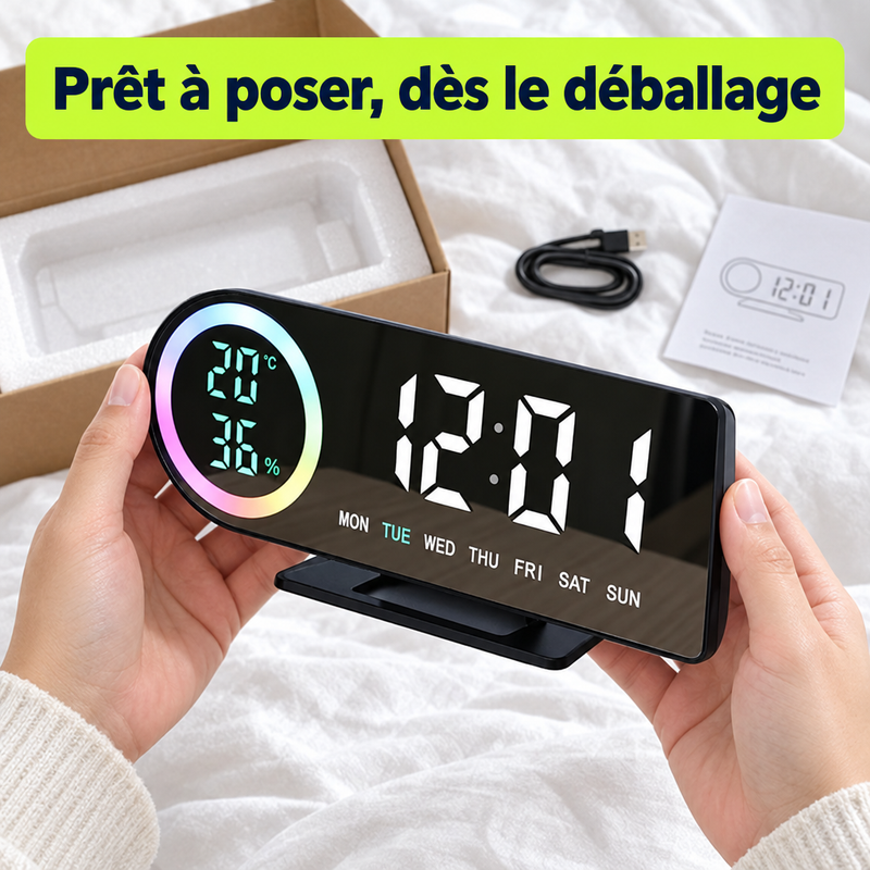 Déballage du réveil lumineux LumiWake, prêt à poser