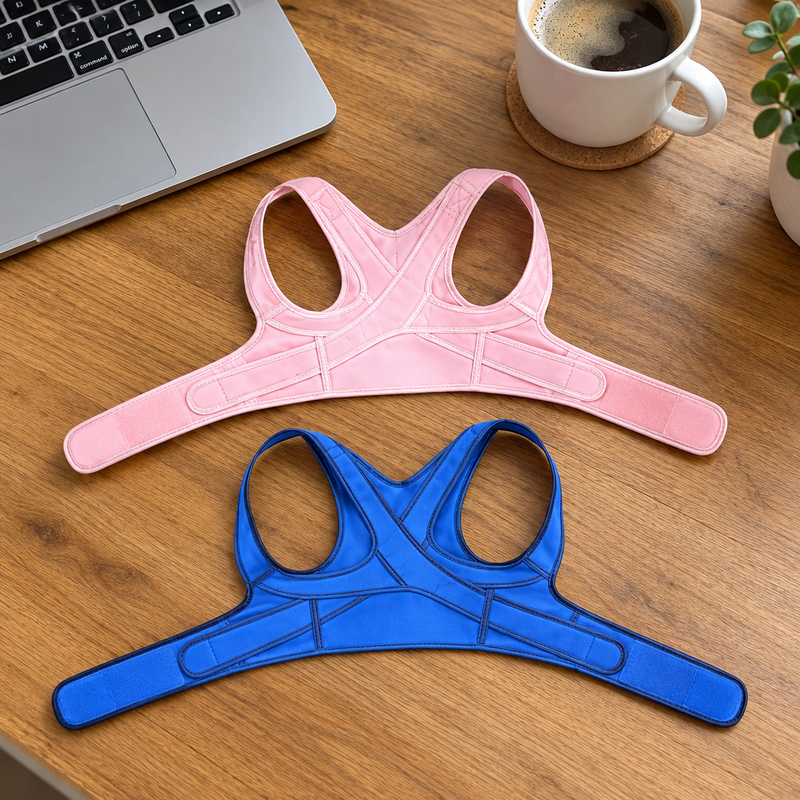 Correcteur de posture PosturAlign Pro posé sur une table, détail des sangles