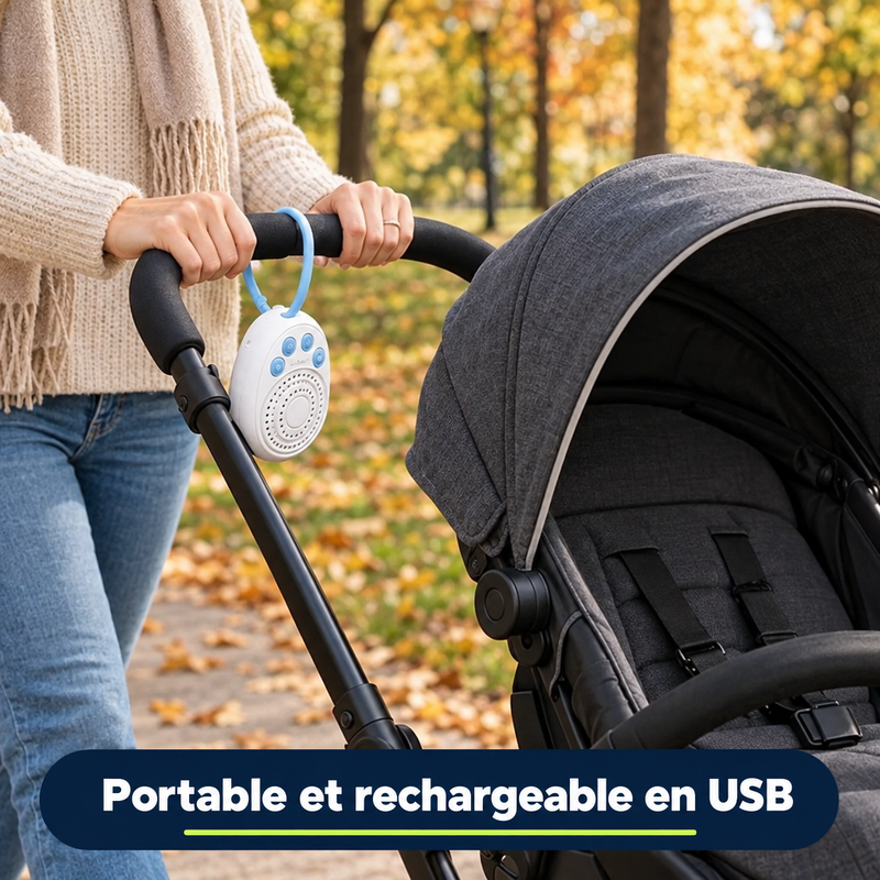 NanaSon portable et rechargeable en USB, en promenade avec une poussette